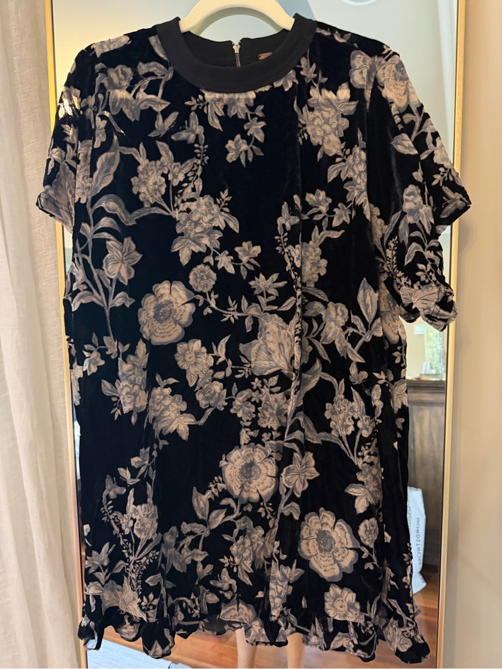 Free People Black Crushed Velvet Floral Tunic